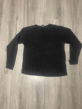 Black Long-Sleeve Thermal Waffle Knit Crewneck Shirt